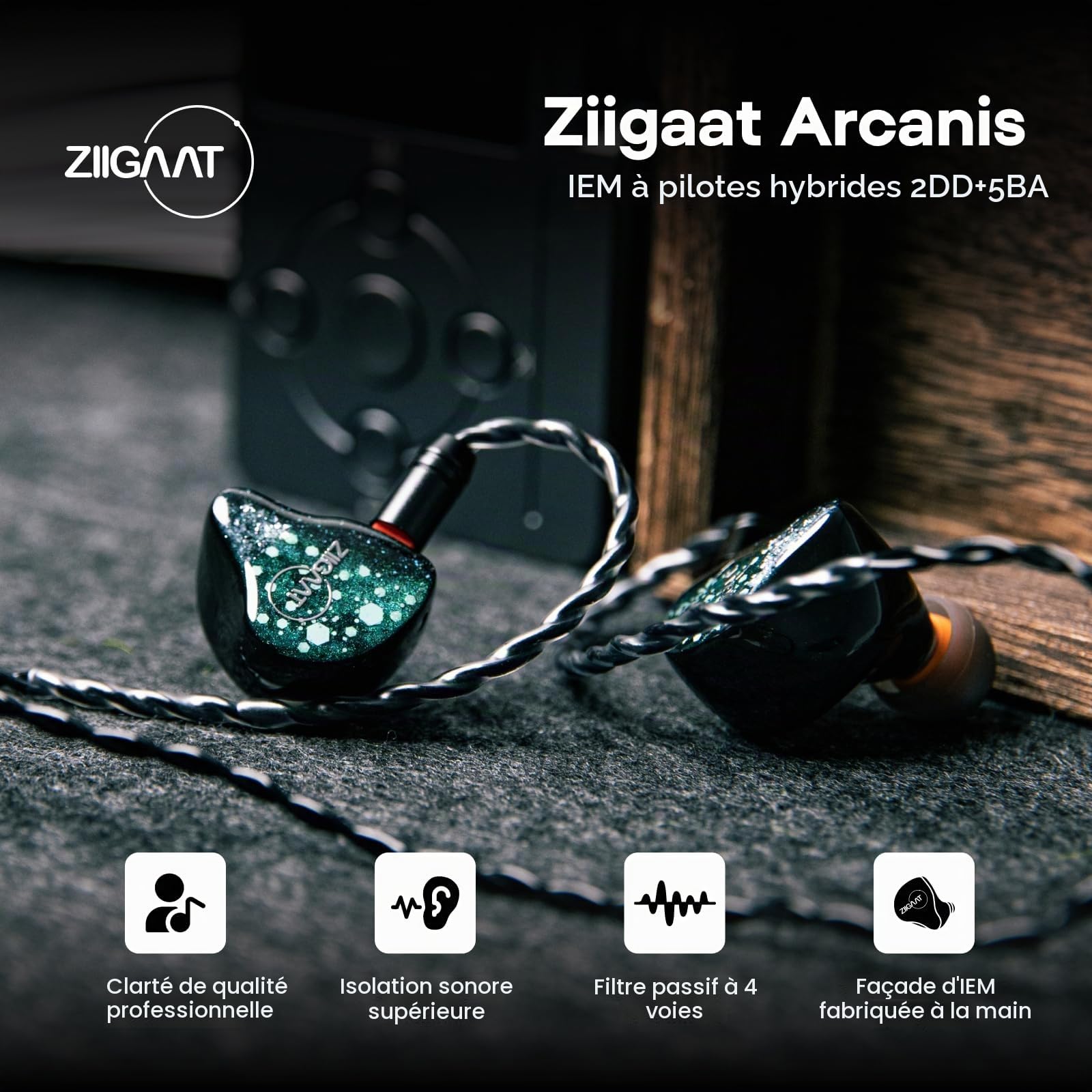 Linsoul ZiiGaat Arcanis Écouteur Intra-auriculaire Hybride 2DD+5BA