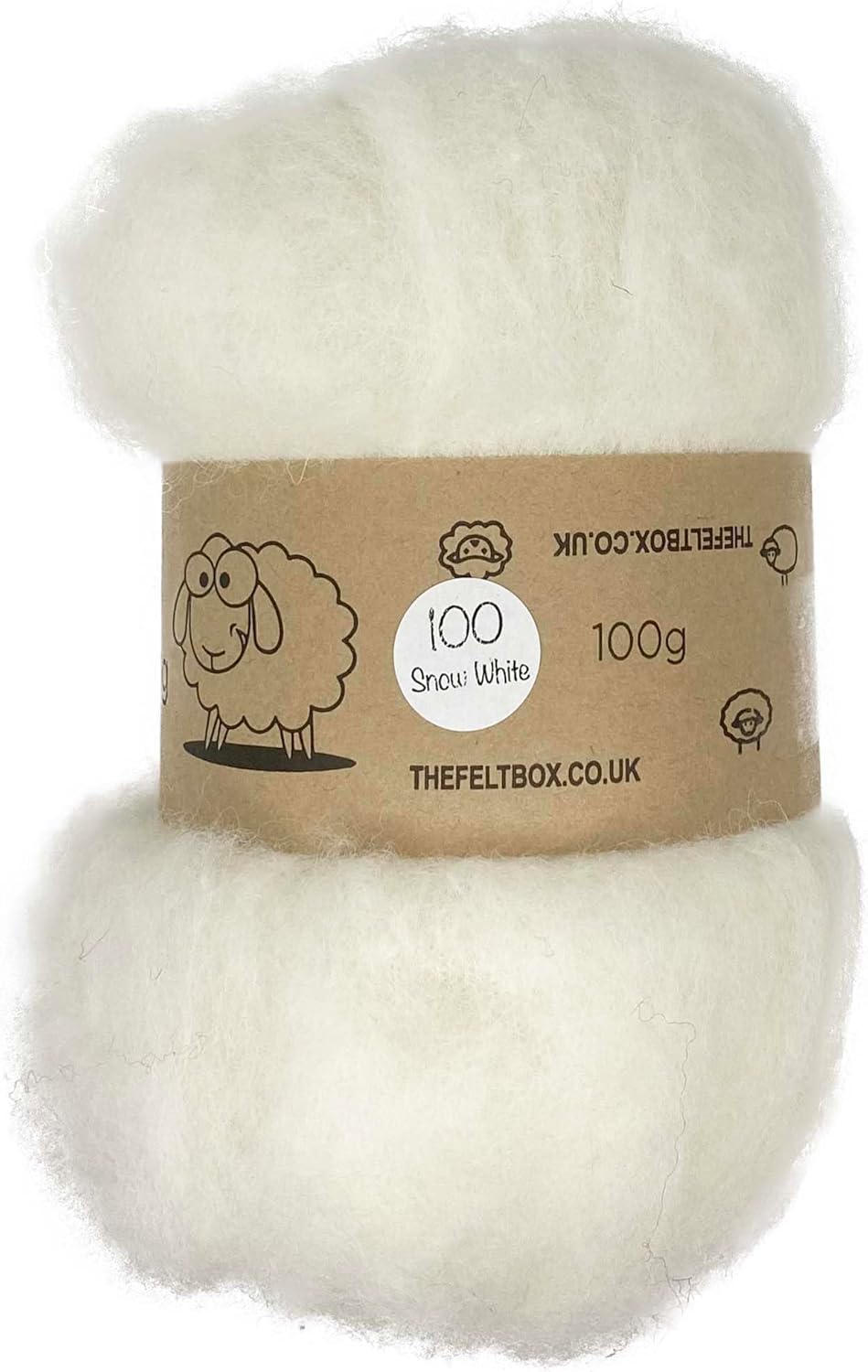 White #100 Felting Wool – 100g Carded Batt, Short Coarse Fiber Roving – Core or Finish Wool for Needle Felting & Crafts
