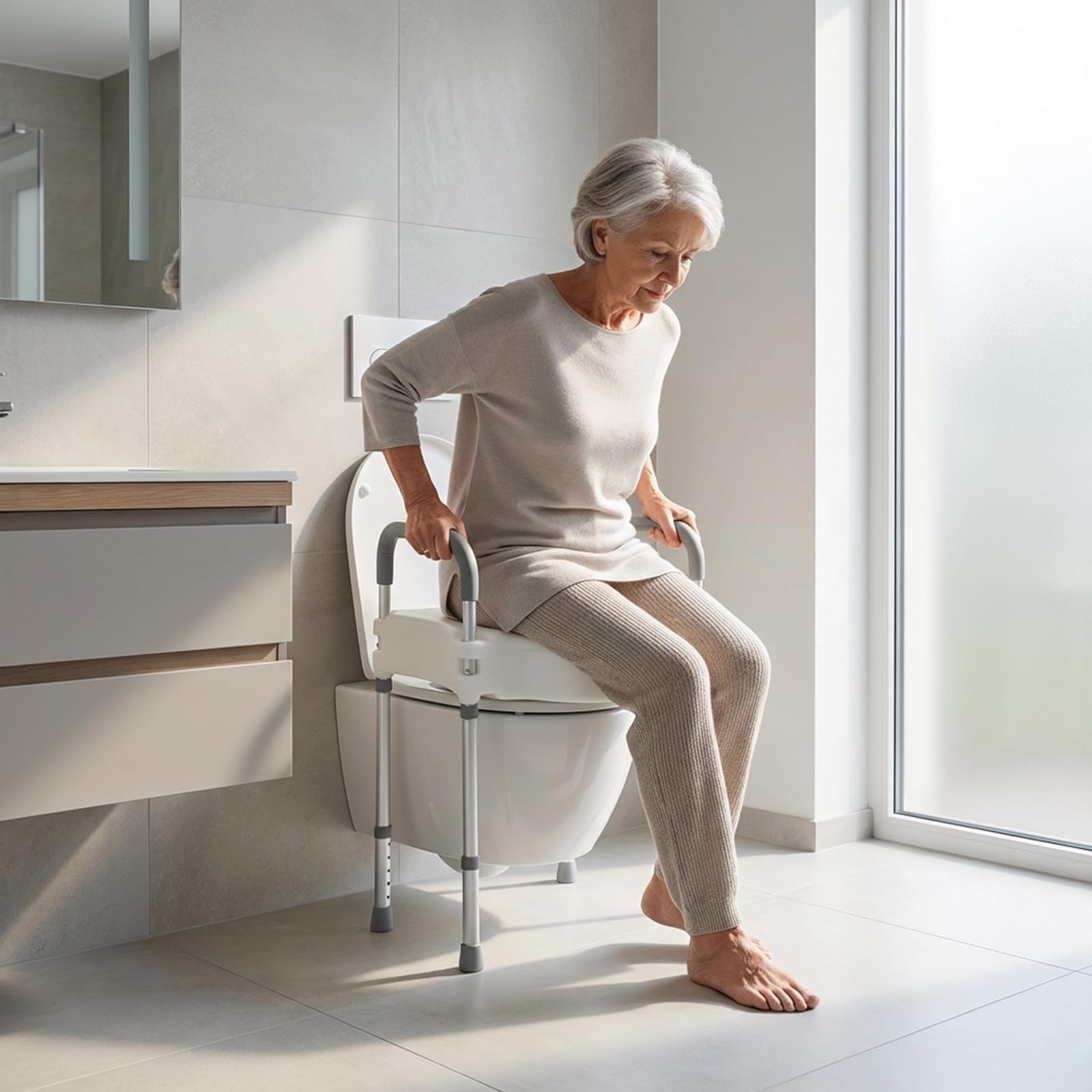 Asas de seguridad para inodoros para personas mayores, elevador de asiento de inodoro con reposabrazos, altura regulable, para baño privado