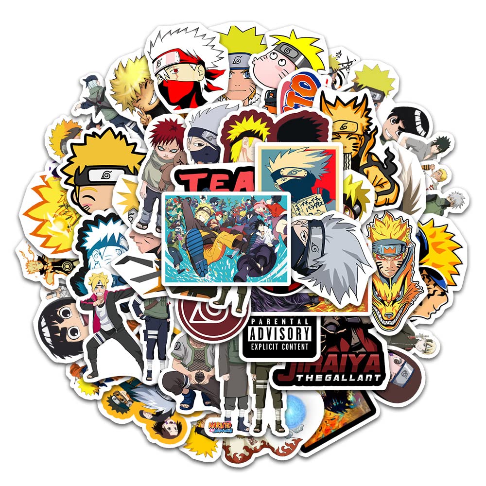 50 pezzi Naruto Adesivi per Bottiglie Acqua Laptop Skateboard Telefono Auto Bicicletta Casco Camera da Letto Decorazione da Parete Ninja Anime Adesivi in Vinile per Ragazzi e Bambini