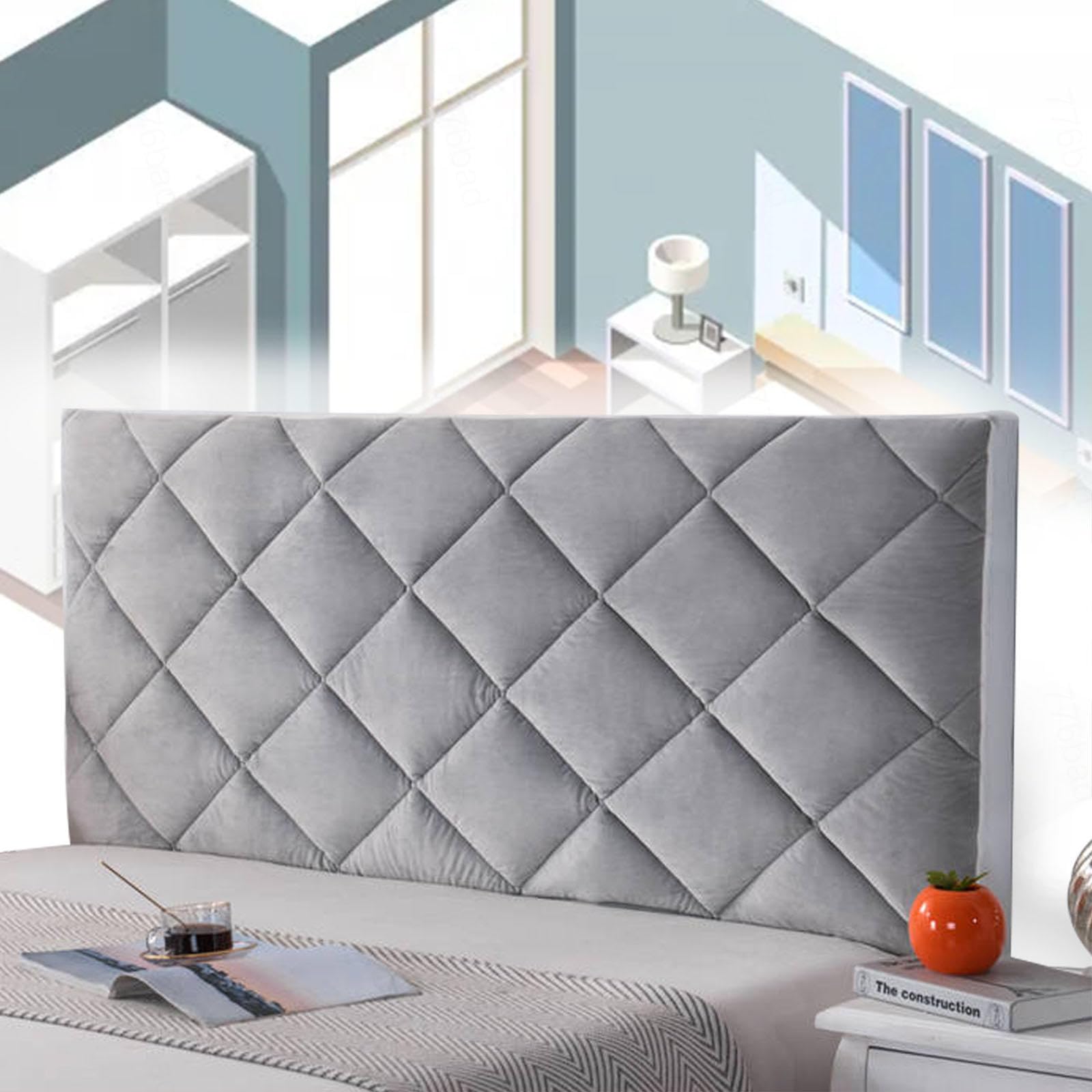 Bed Headboard Slipcover Single Velvet Headboard Cover Double Bed Bed Headboard Covers Queen Single King for Bed Headboard Dustproof Solid Color Quilted,grey-190cm