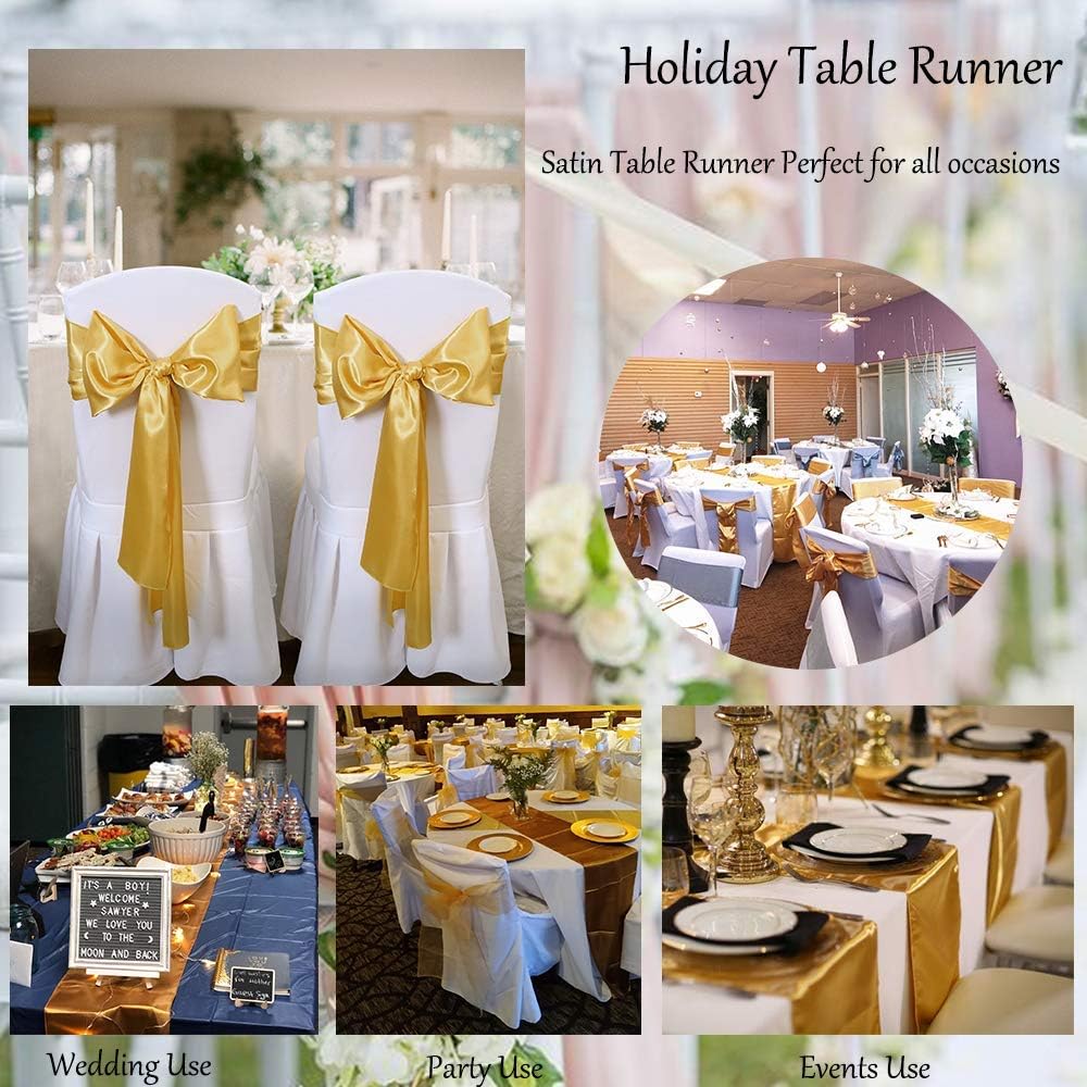 Gold Table Runners Set of 5 Satin Silky Table Runner 12 x 108 inch for Wedding Reception Party Ceremony Birthday Banquet Decorations : Home & Kitchen