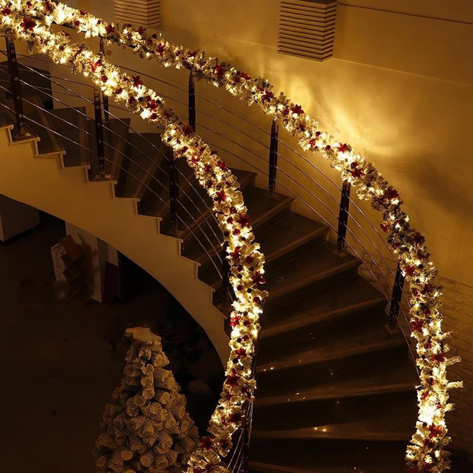 OPFdfhDFH Christmas wreaths, 9 FT Christmas Garland for Stairs Railing, Flocked, Decorations, Real Touch for Indoor Outdoor Home
