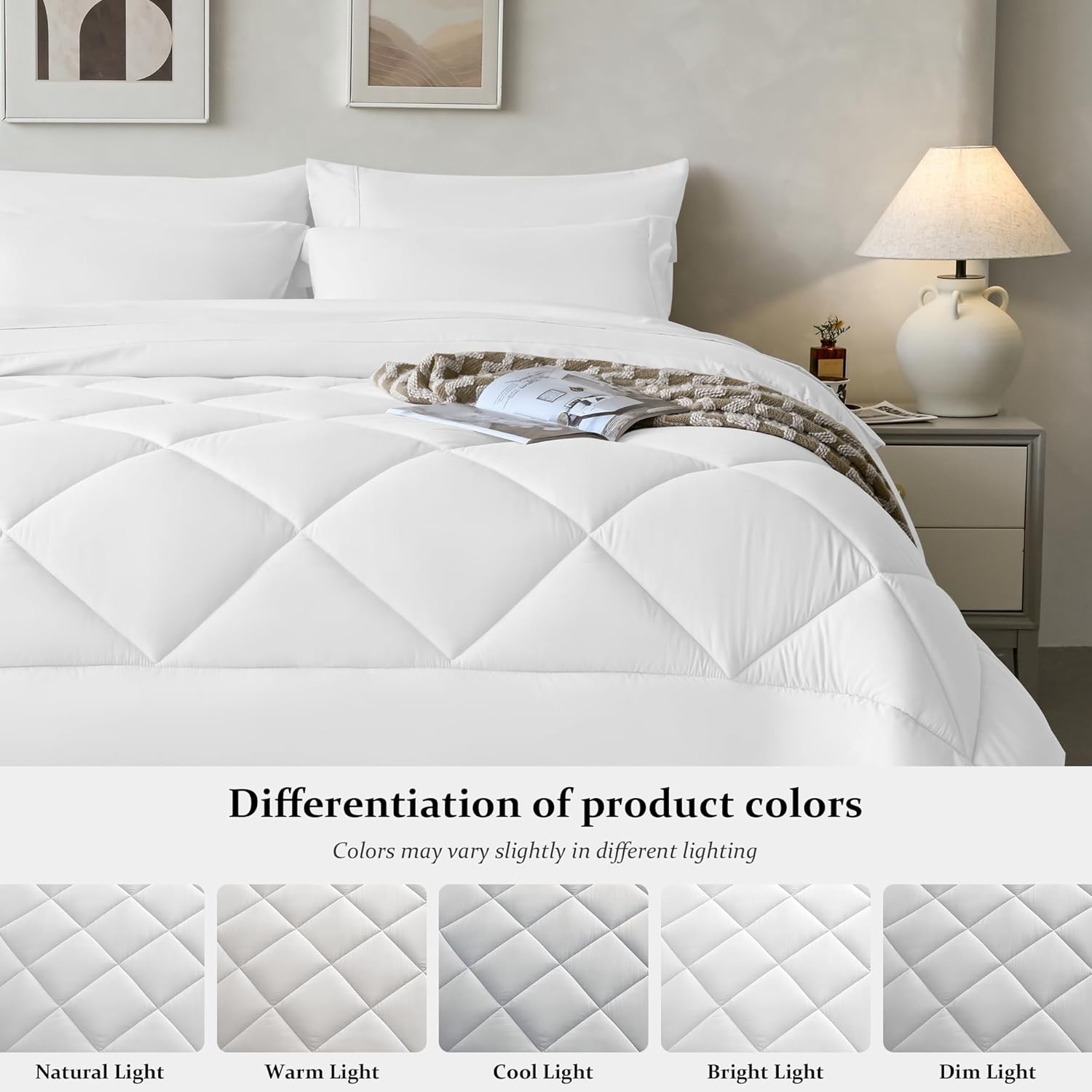 Newspin Queen Comforter Set White - Bed in a Bag Queen Size 8 Pieces, All Season Bed Set, Fluffy Comforter Set with Sheets, Sheet Set Quilt Blanket, Pillowcases & Shams & Bed Skirt