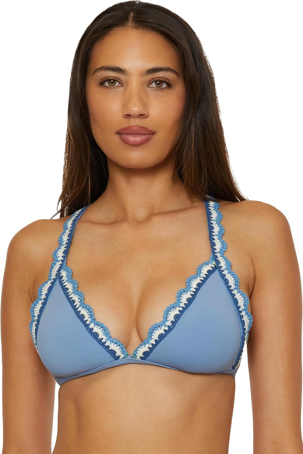Lucky Brand Women's Malaga Crochet Trim Halter Bikini Top, Adjustable, Tie Back, Swimwear Separates