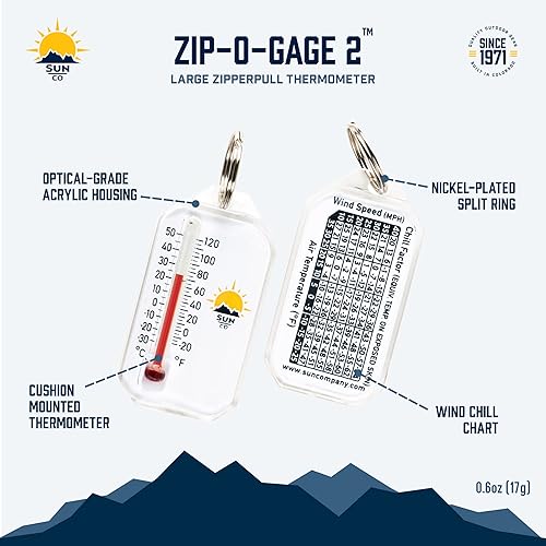 Miniatura 5 de Sun Company Zip-o-gage 2 - Termómetro grande con cremallera para chaqueta, parka o mochila Termómetro de llavero grande para exteriores con gráfico