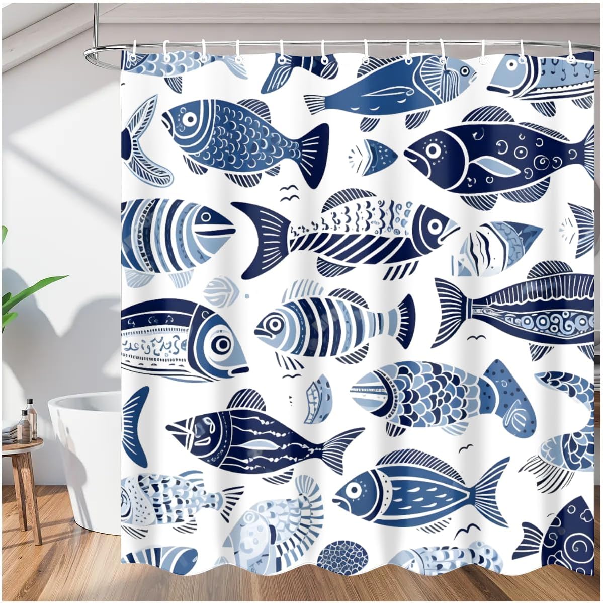 Shower Curtain Fishes Shower Curtains for Bathroom Washable Fabric Shower Curtain with 12 Plastic Hooks Bathroom Decor 72 x 72 Inches
