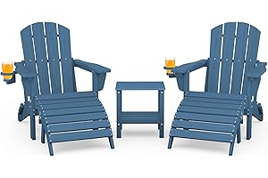SERWALL Adirondack Chair and Ottoman and Table Set, Navy