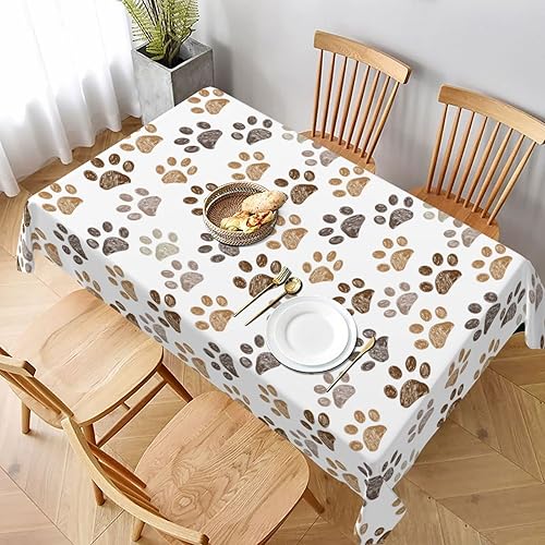 Worltoldb Manteles con estampado de patas de perro, mantel rectangular de poliéster, 90 x 60 pulgadas, color blanco, estampado de animales, formal,