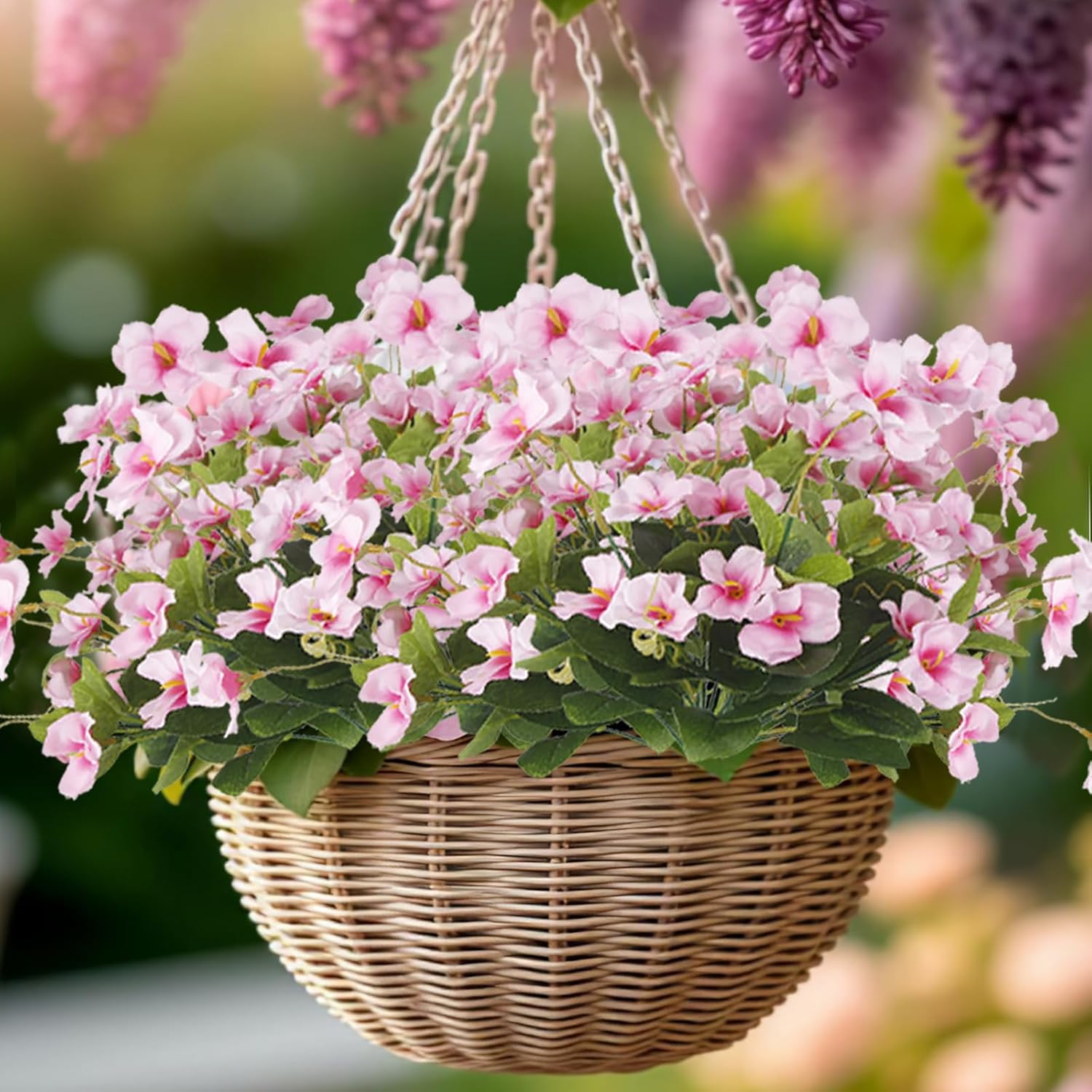 2 Pcs Artificial Flowers for Outdoors Hibiscus Faux Impatiens Outdoor Planters Pink Artificial Tropical Flowers Realistic UV Resistant Silk Flowers for Outside Front Porch Spring Summer Decor - Image 6