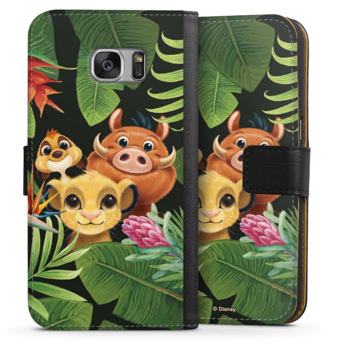 Etui Compatible avec Samsung Galaxy S7 Etui Folio Etui magnetique Disney Simba Timon et Pumbaa