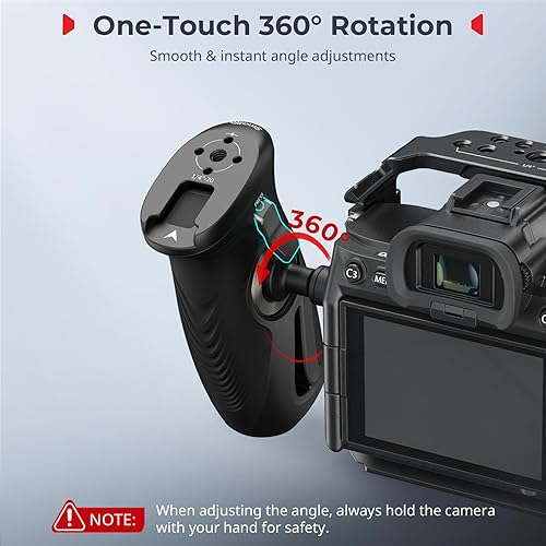 Miniatura 2 de SMALLRIG Mango lateral giratorio con botón de presión y abrazadera NATO, para mano izquierda y derecha, mango lateral giratorio 360 con silicona
