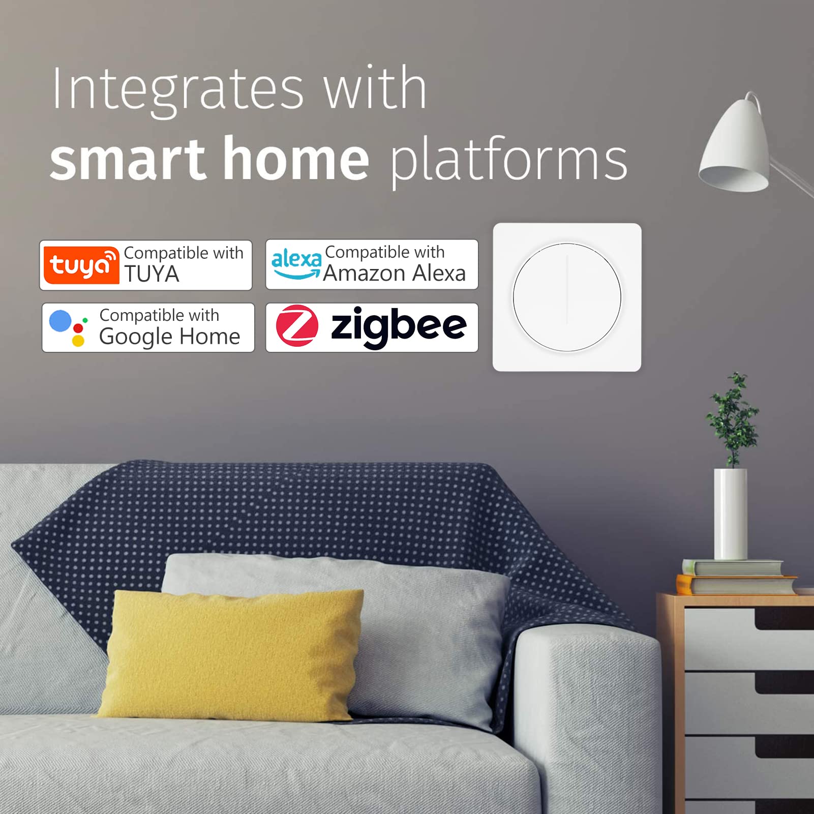 Karlak Interruptor de atenuación inteligente, interruptor de luz Zigbee inteligente compatible con Alexa Home con control remoto, requiere cable neutro de un solo polo Tuya, estándar europeo,