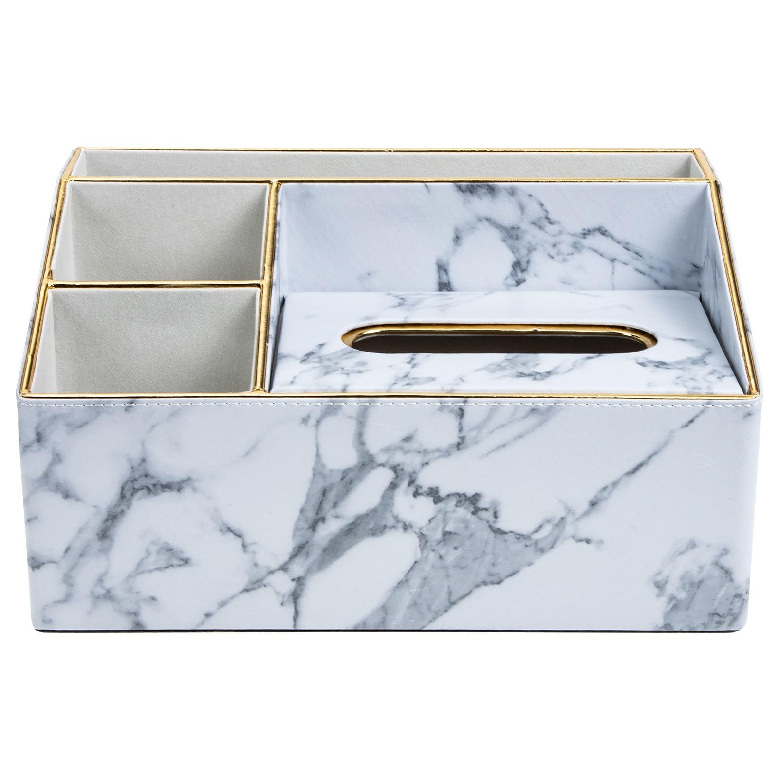 Caja Organizadora Estampado de Mármol, Dispensador de Pañuelos y Soporte para Mando a Distancia de Piel Sintética Pu, para Escritorio y Hogar
