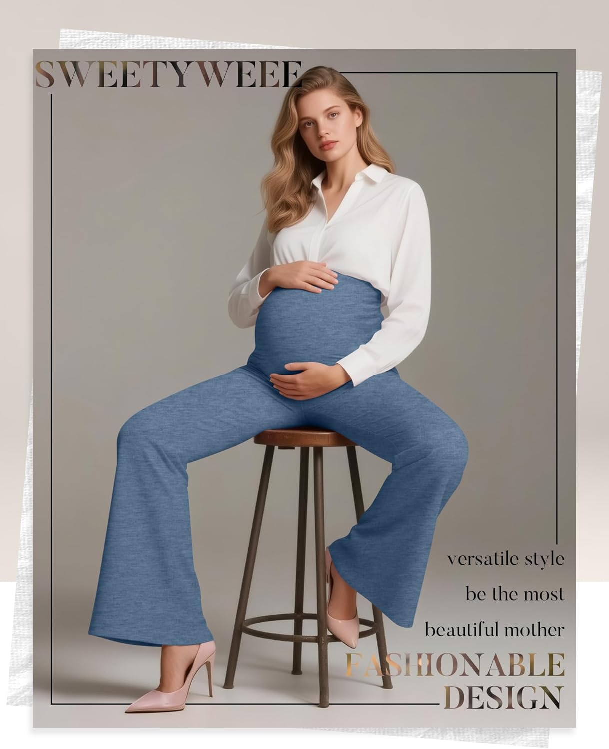 3 Pack Women's Maternity Pants Over The Belly Pregnancy Pants Comfy Bootcut Pregnant Sweatpants with Pockets - Image 4