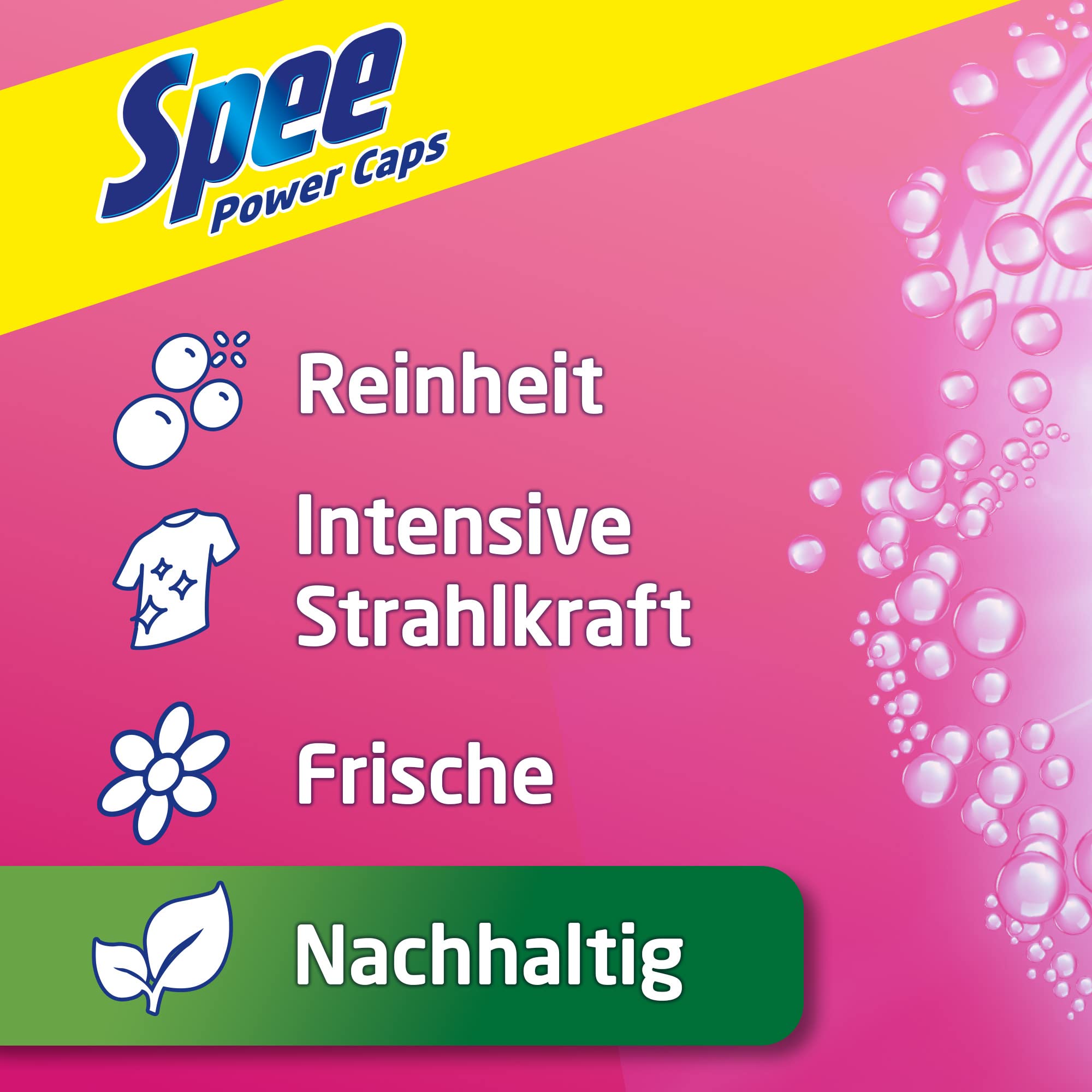 Spee Power Caps Color 4 + 1, 240 WL (2 x 120 Waschladungen), Colorwaschmittel für Buntwäsche & Dunkles, vordosiertes Waschmittel vereint Reinheit, Strahlkraft, Frische & Nachhaltigkeit