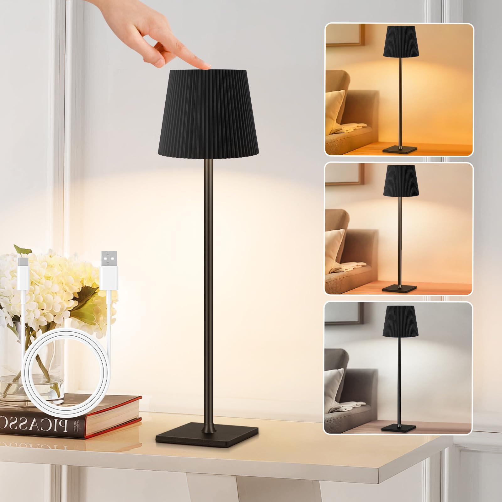 Buiten tafellamp zwart incl. LED met touch oplaadbaar - Nowi