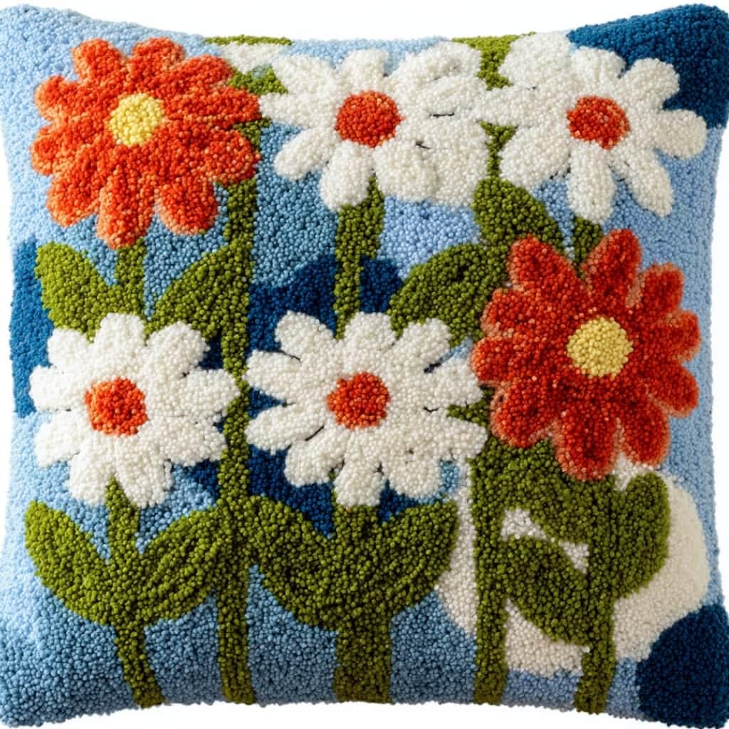 WallustrioaW Latch Hook Pillow Kit -Sunflower Embroidery Art Craft Kit - All Ages - Unisex - 43X43Cm