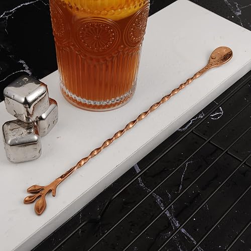 Miniatura 3 de AnSaw Cuchara de barra de mango de hoja de 10 pulgadas, 6 agitadores de mezcla de cóctel de mango largo, acero inoxidable, oro rosa