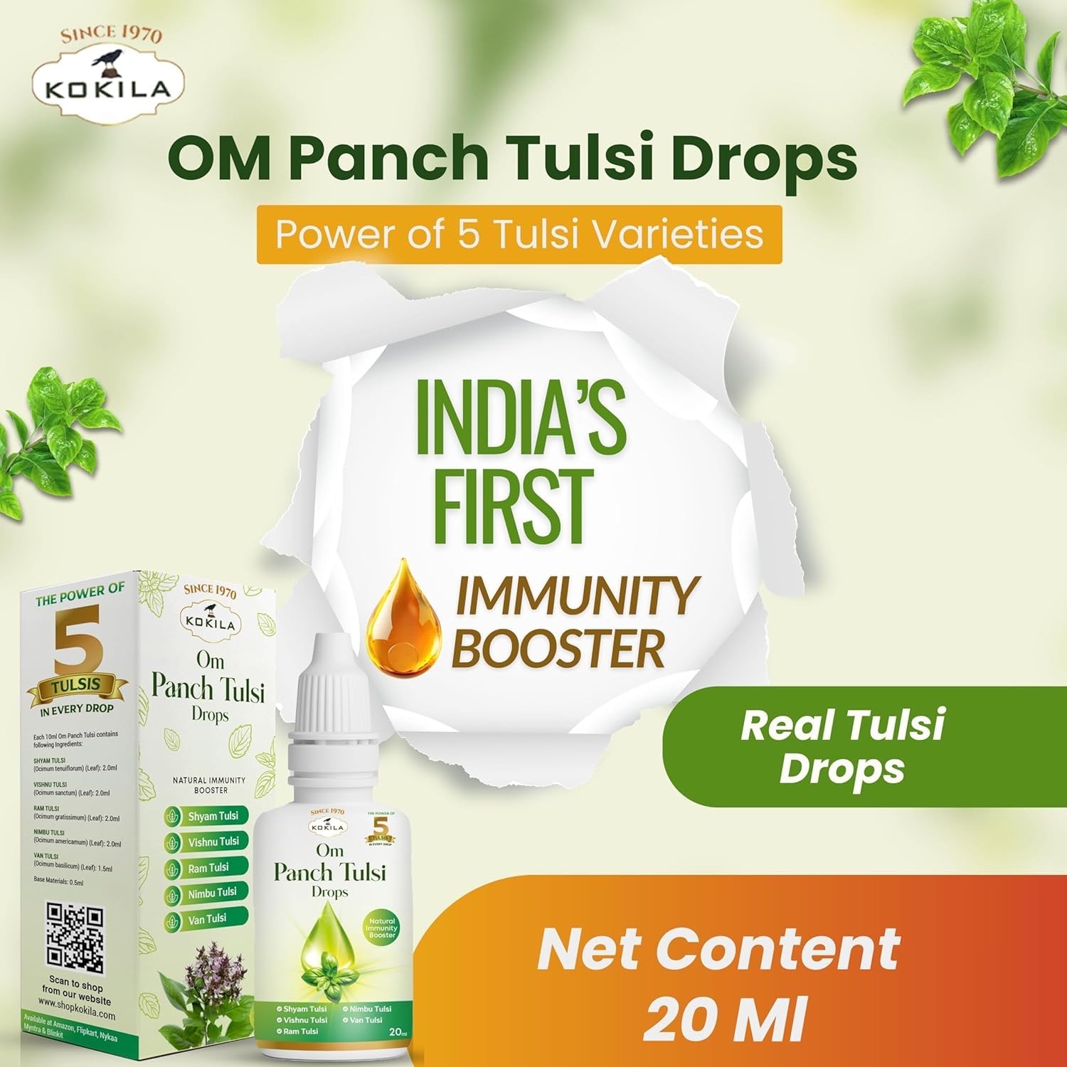 Kokila Om Panch Tulsi Drops 20ml | Natural Herbal Tulsi Extract with the Goodness of Five Types of Tulsi | Traditional Ayurvedic Wellness Support — Amazon image 2