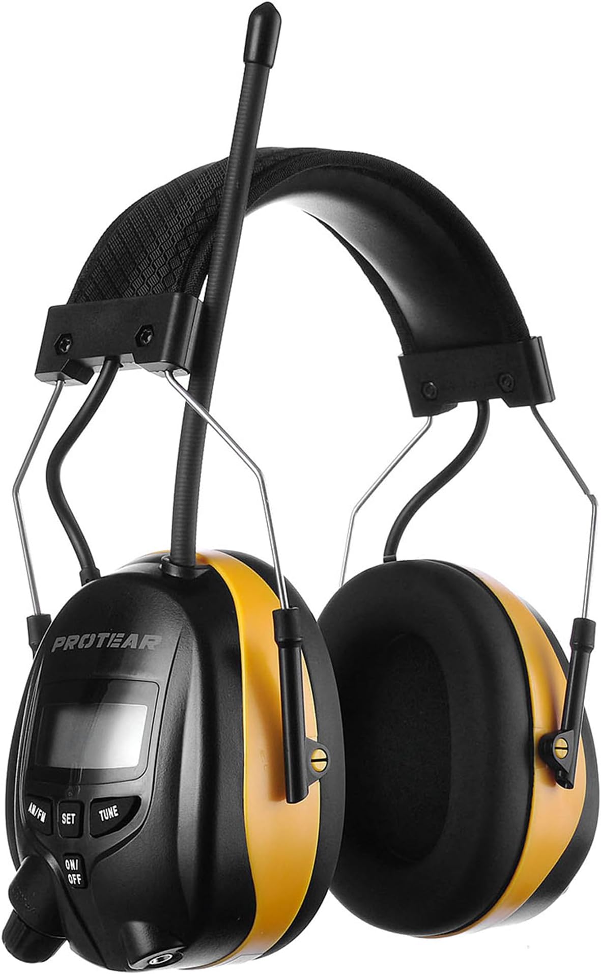 Digital AM FM Radio Headphones, 30dB SNR Noise Reduction Hearing Protection for Adult, Comfortable Work Safety Earmuff for Lawn Mowing, Construction, Chainsaw, Woodworking(Yellow)