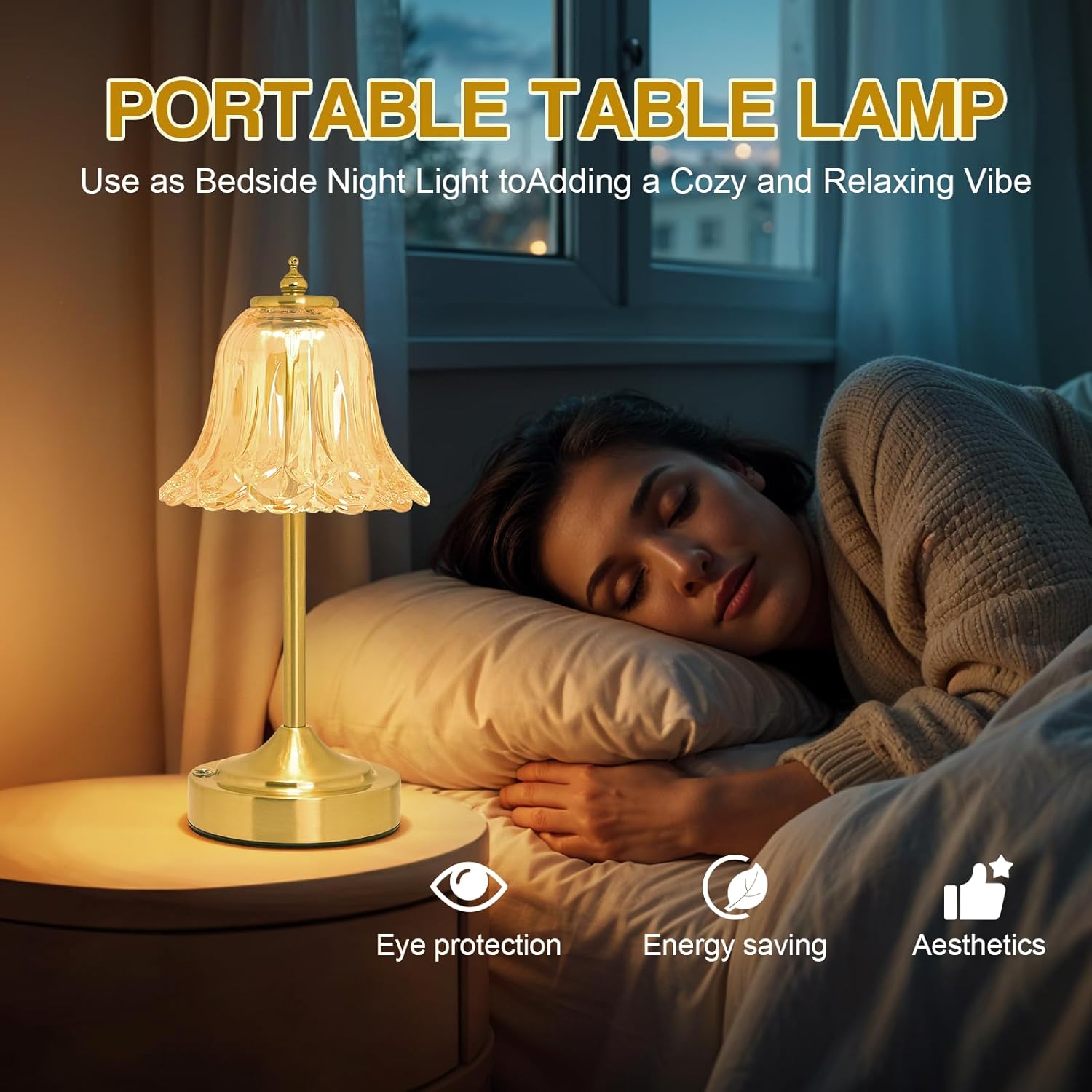 Cordless Table Lamp, Rechargeable 5200mAh Battery Lamp, Flower-Inspired Crystal Small Cordless Lamp with 3 Color Dimmable Touch Control for Bedroom Nightstand Living Room Decor