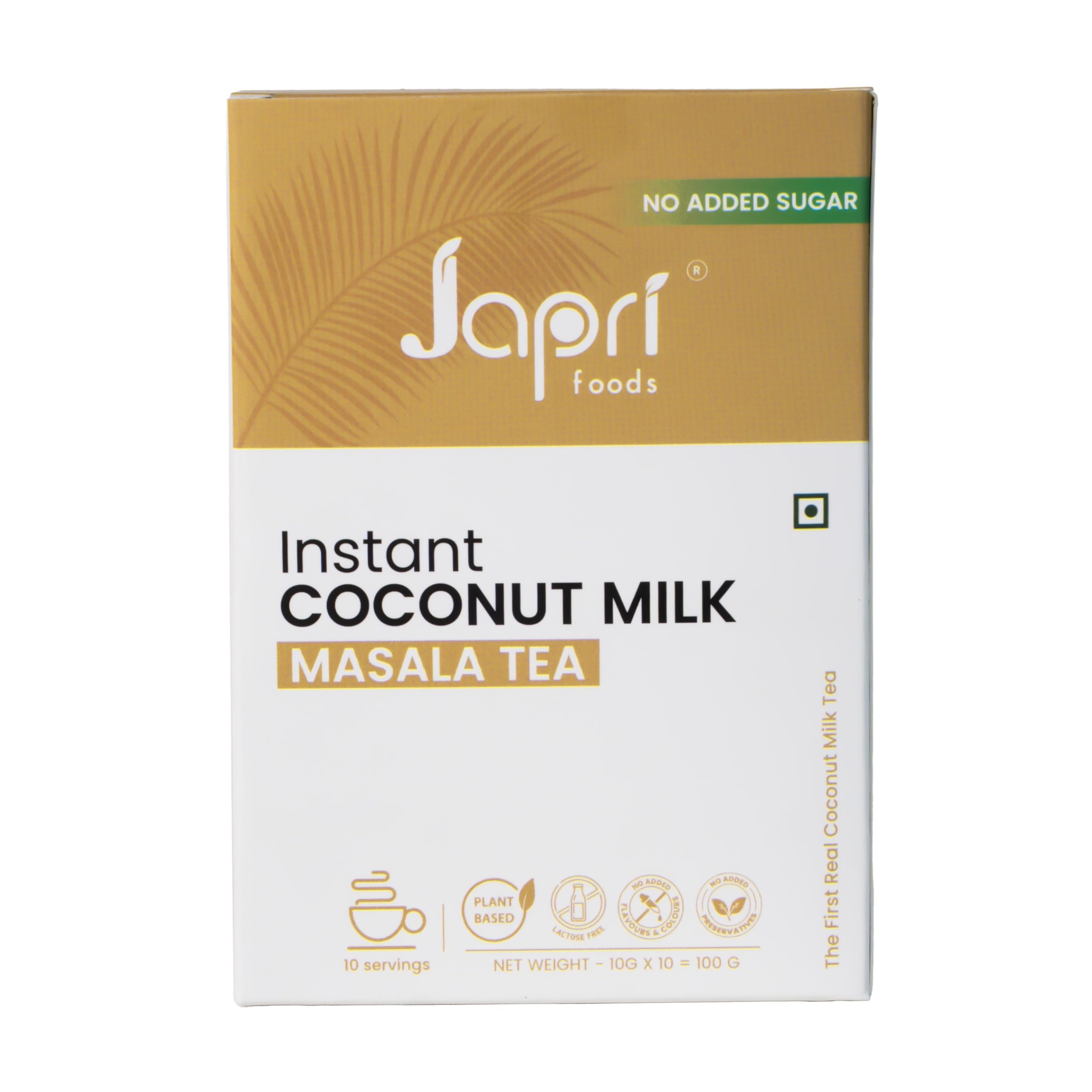 Japri Instant Coconut Milk No Added Sugar Masala Tea Premix | Japri Foods | 🌱 Plant Based Tea | Diabetic Friendly | Lactose Free | Dairy Alternative | No Added Sugar Masala Tea | Vegan Friendly Tea Premix | 10g x 10 sachets (100g) | Pack of 1