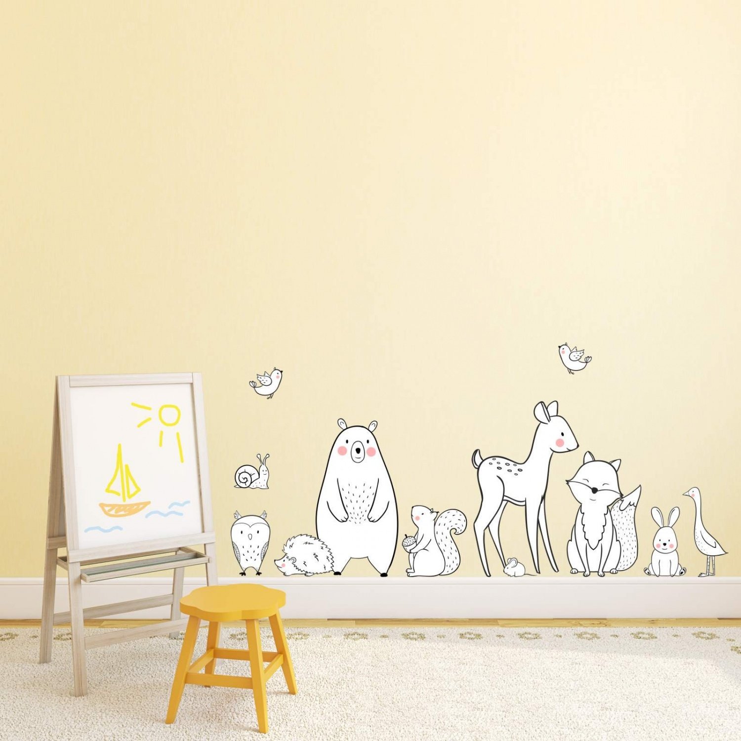 Nikima Bonito para niños – 124 Adhesivo de pared Animales Negro Blanco Mimimalista Sencillo Moderno – en 6 Tamaños – Preciosa pegatina para habitación de los Niños y pegatinas mágicas de pared pared