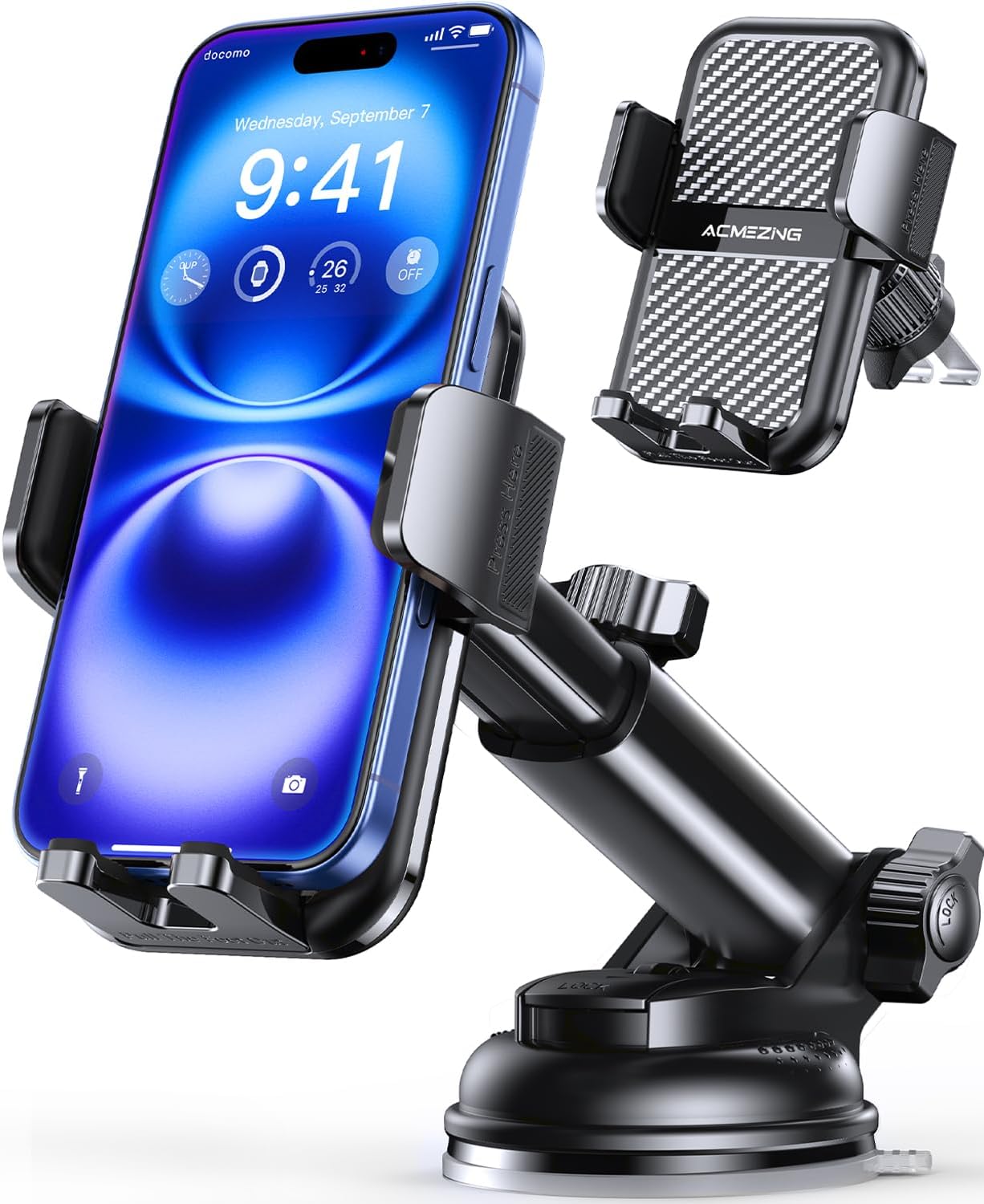 3-in-1 Car Phone Holder [122+LBS Strongest Suction