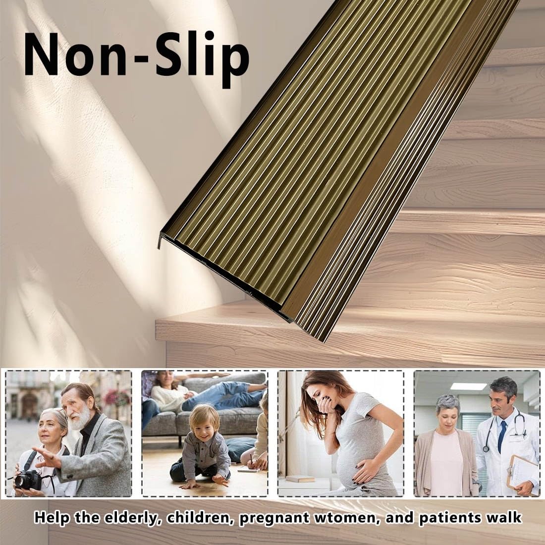 3 szt. Stopniowe wykończenie krawędzi aluminiowej, 100 cm / 39,4 cala Gumowe zabezpieczenie krawędzi schodów Antypoślizgowe, 5 cm Osłona krawędzi schodów Listwa przejściowa Wodoodporna, brązowa