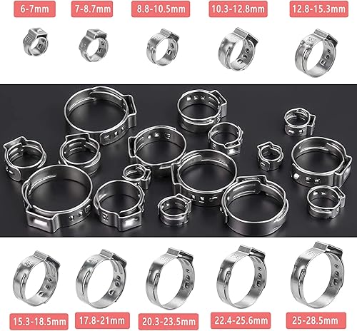 Miniatura 3 de Paquete de 40 abrazaderas de manguera de oreja simple de 0.276 in-0.343 in, abrazaderas de cincha PEX, abrazaderas de manguera de crimpado de acero