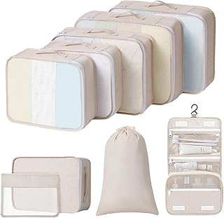 Easortm Packing Cubes for Travel - 9 Set Packing Cubes for Suitcase Large Travel Cubes Luggage Organizer Bags Set With Tra...