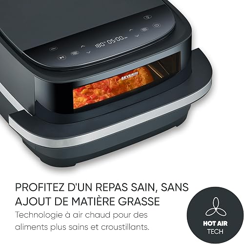 Severin Friggitrice ad aria calda Pizza & More, programmi per pizza, 10 programmi di cottura, distribuzione ottimale del calore, forma extra larga, con finestra di visualizzazione, 4 l, 2100 W, nero - 2