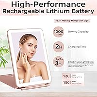 Vista 8 de Espejo de tocador con luces Espejo de maquillaje de viaje recargable de 1000 mAh con luz 3 modos de color espejo de aumento 1x, 3X y 5X Espejo