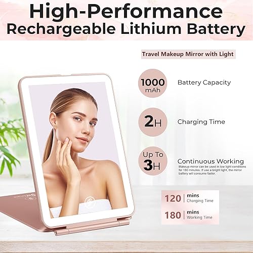 Miniatura 8 de Espejo de tocador con luces Espejo de maquillaje de viaje recargable de 1000 mAh con luz 3 modos de color espejo de aumento 1x, 3X y 5X Espejo