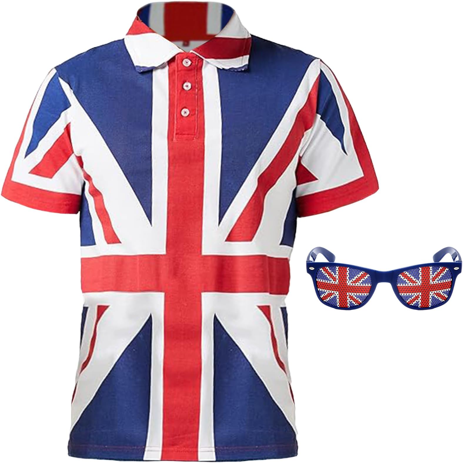 FiclwigkisUnion Jack T Shirt Union Jack Shirt Polo Shirt with Union Jack Glasses Soft Cosy Shirt Short Sleeve Union Jack Shirt Men's Polo Shirts for Union Jack Flags Union Jack Party