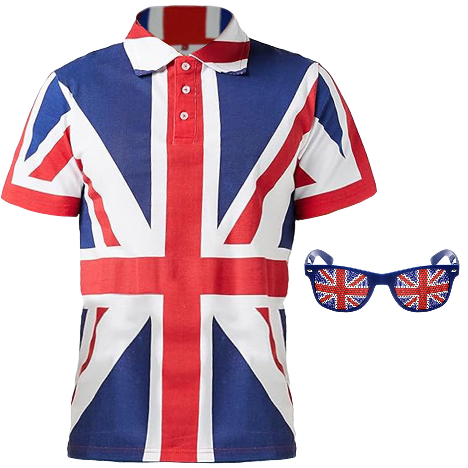 FiclwigkisUnion Jack T Shirt Union Jack Shirt Polo Shirt with Union Jack Glasses Soft Cosy Shirt Short Sleeve Union Jack Shirt Men's Polo Shirts for Union Jack Flags Union Jack Party