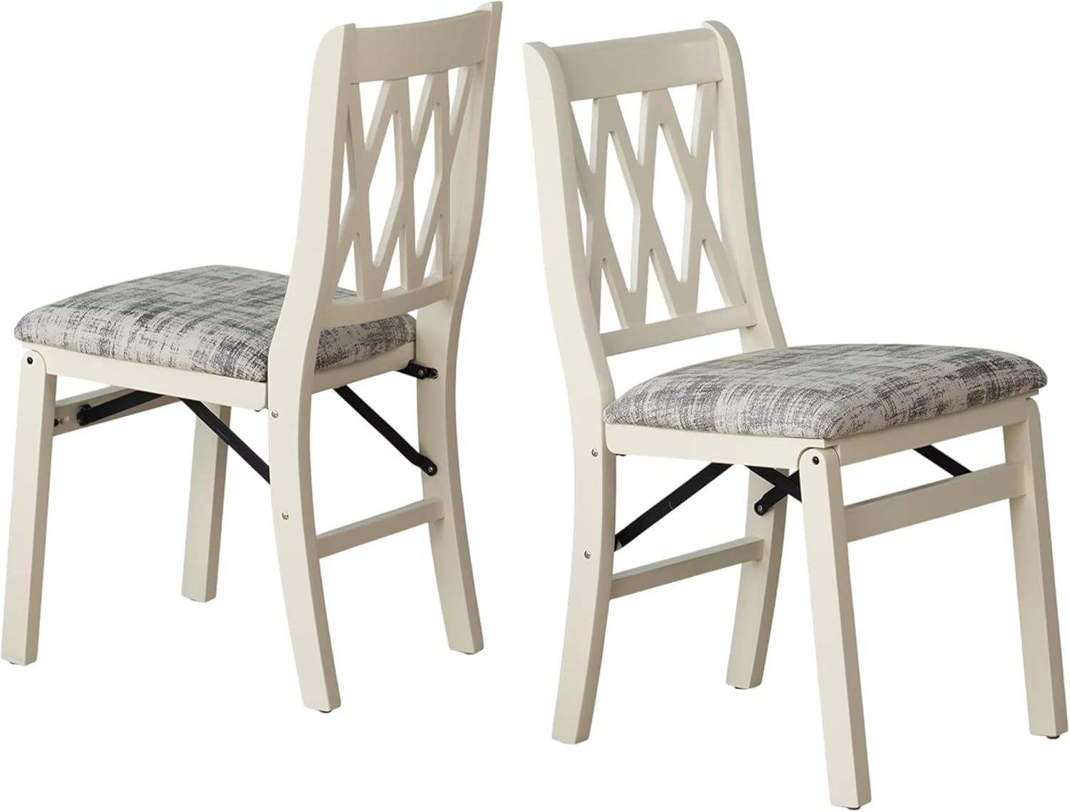East West Furniture - PNC-LWH-30– Plano Folding Kitchen Chairs with PU Leather Seat, Ready to Use, 3-X Back Design, Set of 2, Linen White Wood Finish
