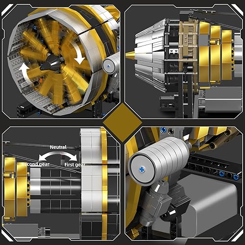 Miniatura 3 de Mould King Juego de construcción de motor de avión de ciudad, modelo de motor turborreactor que funciona con motor, kit de bloques coleccionables