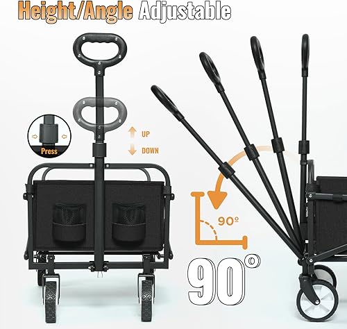 Miniatura 8 de LUXCOL Carrito plegable plegable con ruedas todo terreno y mango ajustable, portátil, resistente, capacidad de peso de 200 libras para compras de
