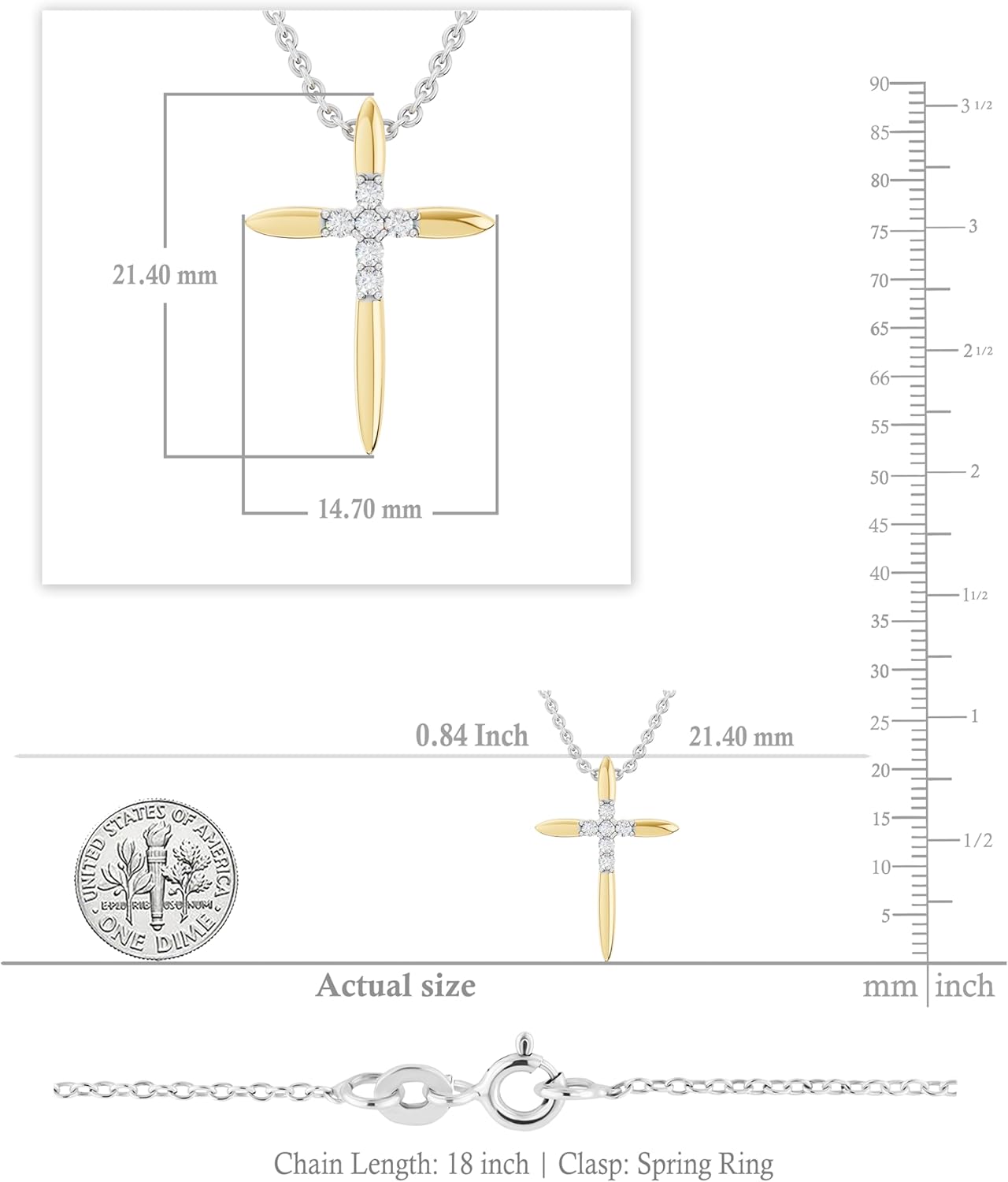 Dazzlingrock Collection Round White Natural Diamond Elegant Cross Pendant with 18 inch Chain for Women in Real Solid Gold