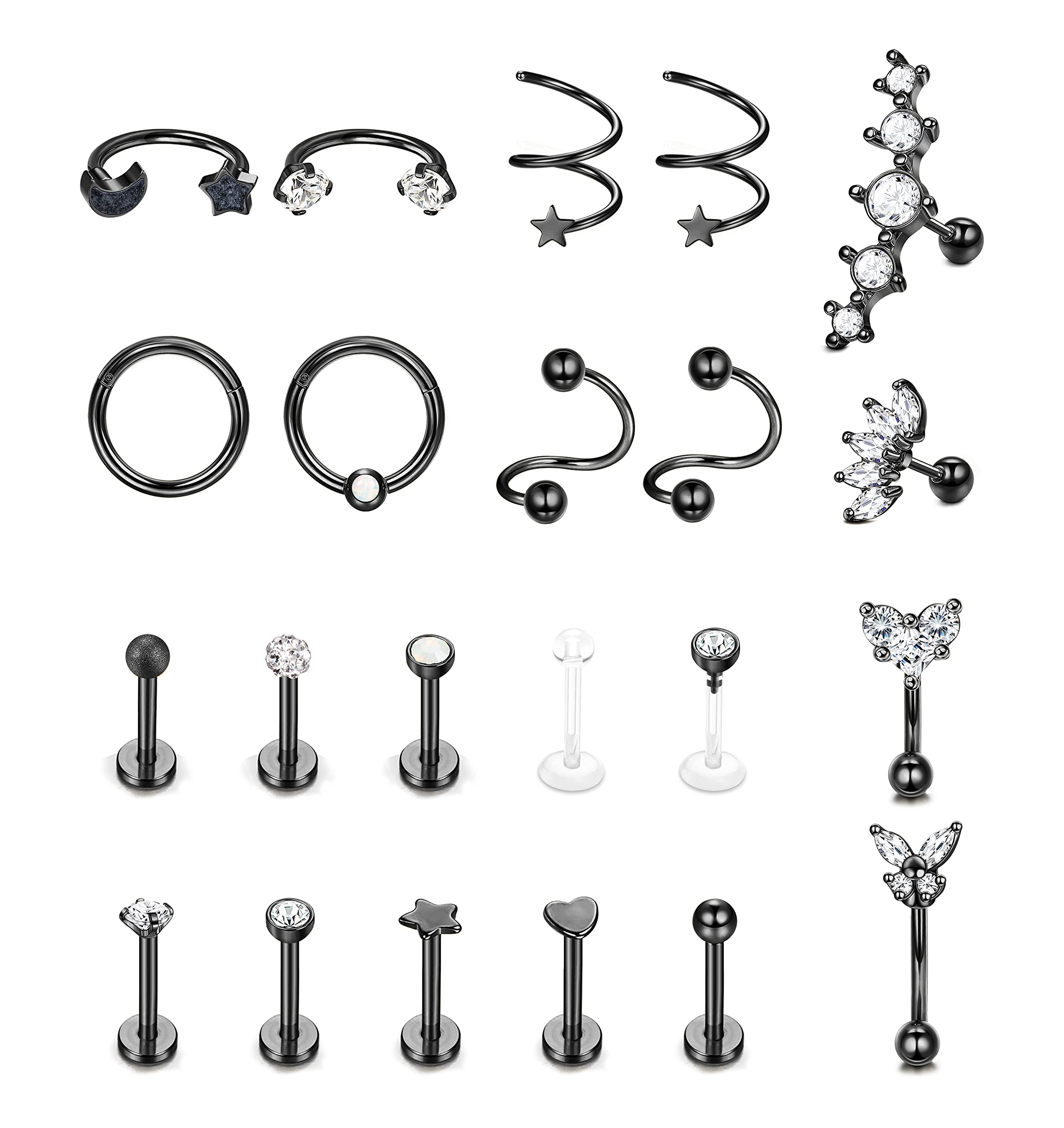 Kakonia Pendientes de aro de cartílago de 16G para Mujeres y Hombres, Piercing de hélice Delantera de Acero Inoxidable, joyería, Anillo para Labio, Pendientes para Trago de Concha Rook Daith