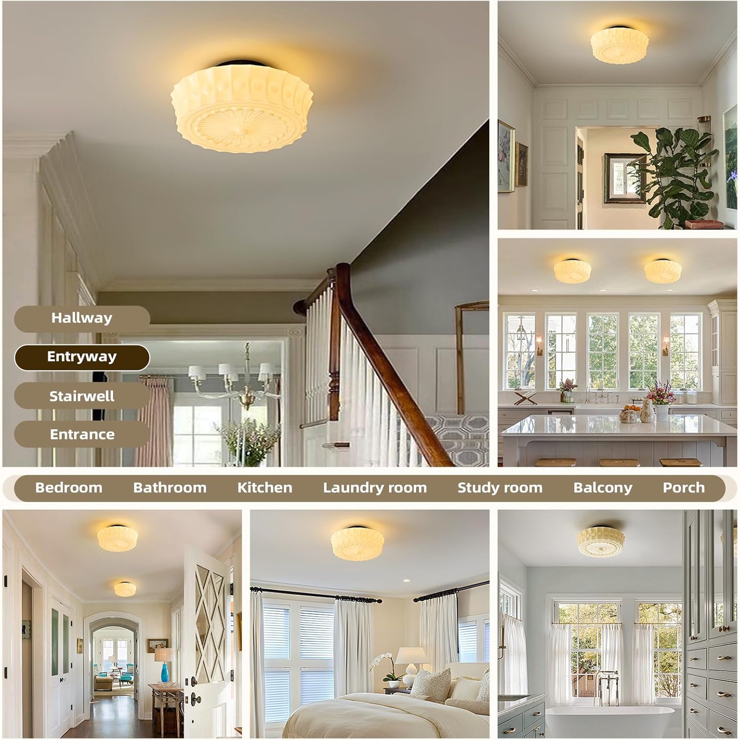 Schoolhouse Vintage Glass Ceiling Light - 14 Inch Cream Yellow Mid Century Modern Flush Mount Lighting Fixtures - Antique Art Deco Lamp for Bedroom Kitchen Entryway Laundry Hallway Foyer Bathroom Hall
