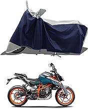 All Weather Protection Bike Cover for KTM 390 Duke Gen 3 Bike Cover with Water-Resistant and Dust Proof Premium 190T Fabric_Grey Stripe with Navy Body