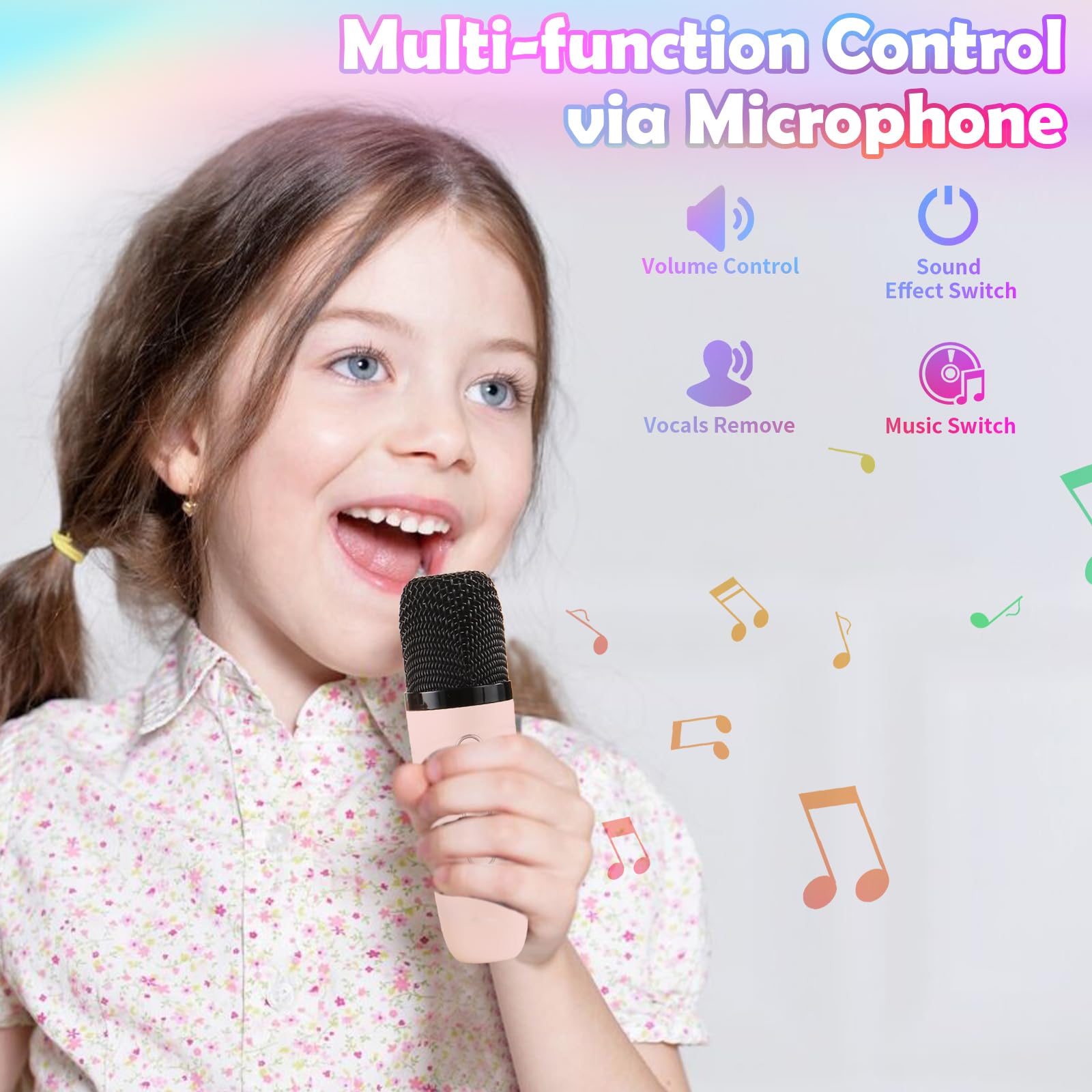 Karaoke 2 Microfonos Inalambricos,Altavoz Karaoke Bluetooth para Infantil y Adultos para Regalos con USB/Tarjeta TF/AUX Fiesta Familiar en Casa(Rosa), G900S-02