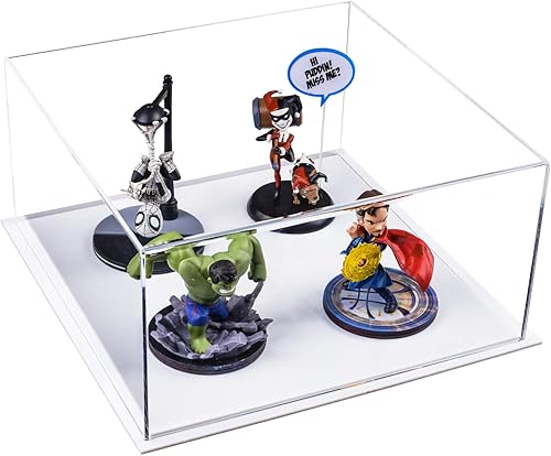 Vista 409 de Better Display Cases Versátil vitrina de acrílico transparente - Caja rectangular grande con base blanca 18" x 12" x 3" (BK09)