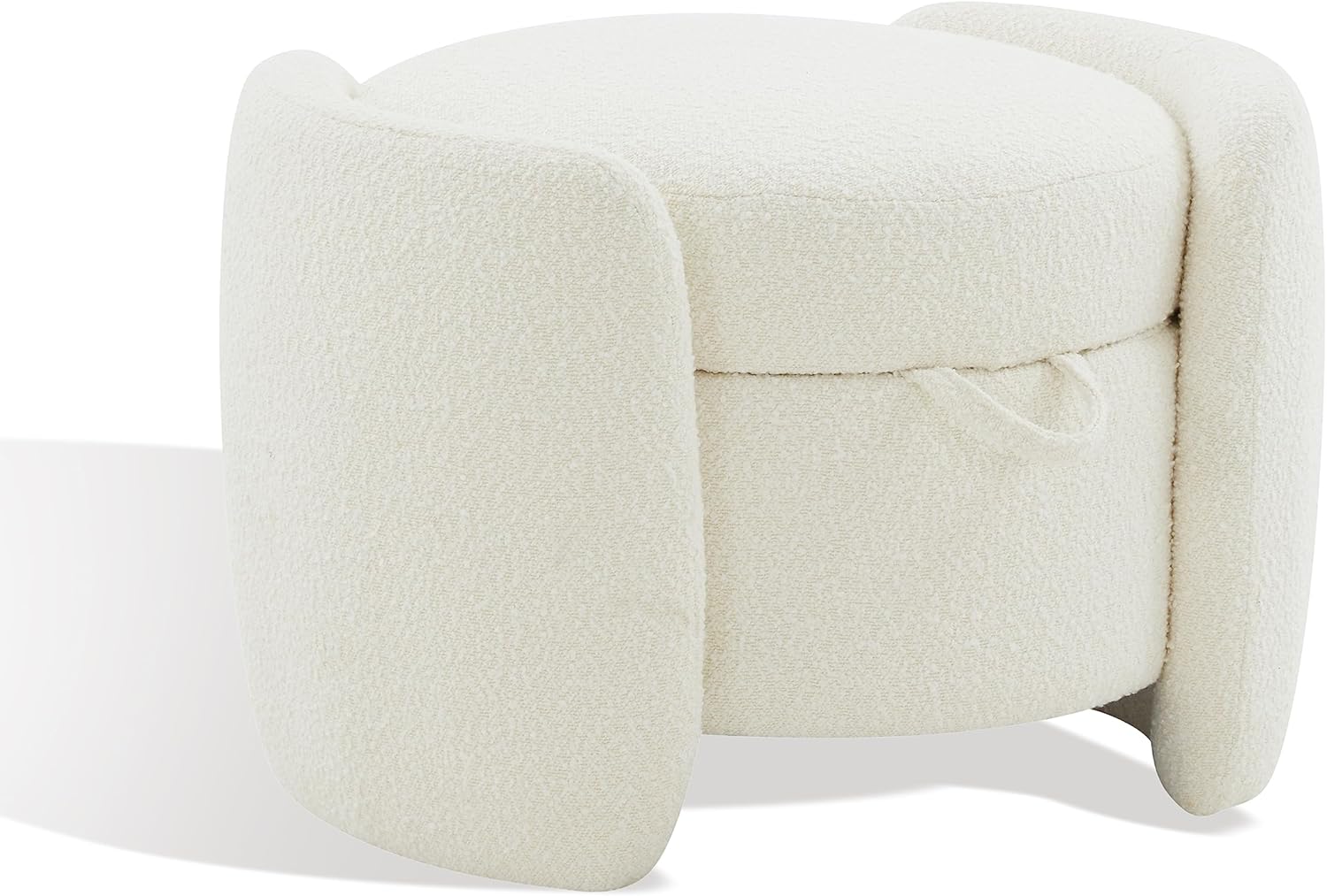 Ivory Boucle Storage Ottoman with Sculptural Legs
