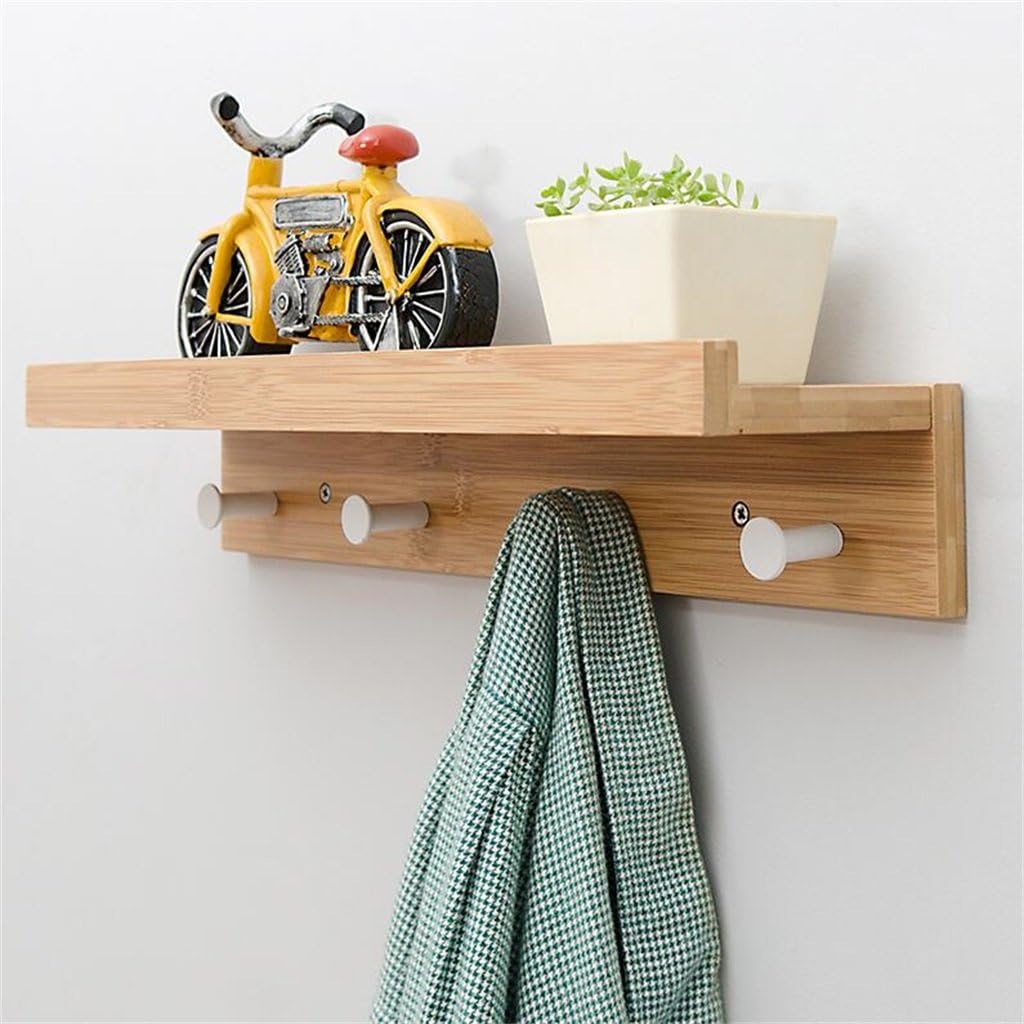 Creative Simple Wall Solid Wood Hangers Wall Shelf Wall Hanging Coat Rack for Families and Hotels (Color : Wood Color, S