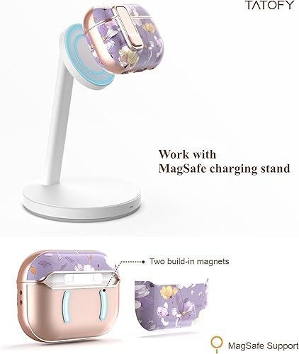 Miniatura 5 de TATOFY Funda para AirPods Pro de 2 generación con limpiador de mosquetón de bloqueo, funda rígida delgada para AirPod Pro de 1 y 2 generación,