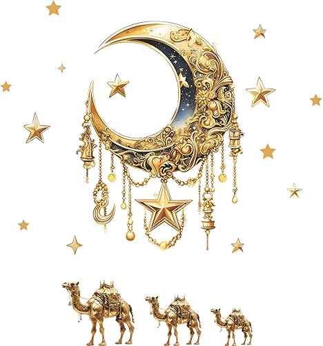 Miniatura 2 de Calcomanías de decoración de pared de Ramadán, calcomanías islámicas musulmanas para pared, Eid Mubarak, Ramadán, luna, estrella, camello,